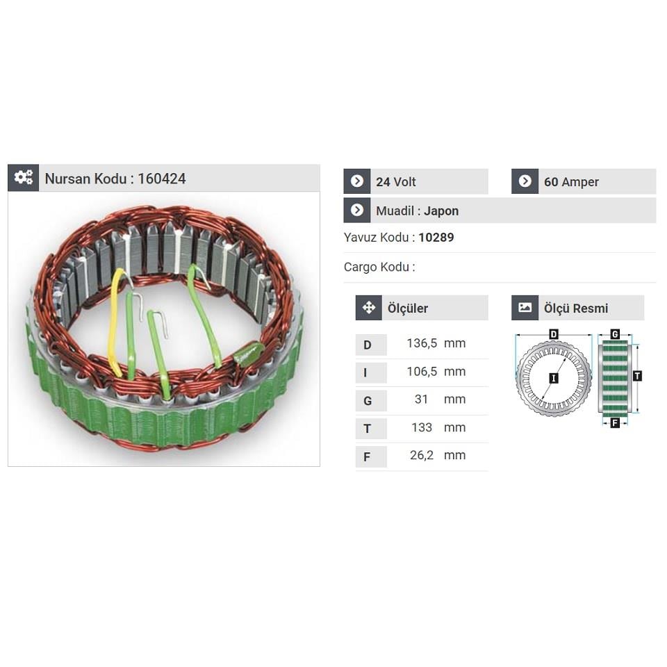 24V ALTERNATÖR STATÖR 60 A MITSUBISHI FUSO CANTER 859 EF