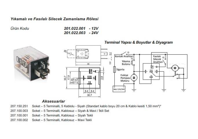 12V SİLECEK ZAMAN RÖLESİ (5+1 UÇLU) (YIKAMALI VE FASILALI) (6.5 SN) CHERY KIMO-PEUGEOT J9 PREMIER