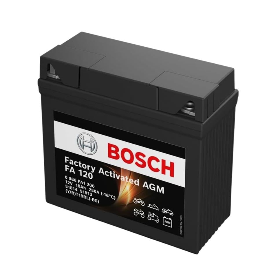 BOSCH 12V 18 AH MOTOSİKLET AKÜSÜ AGM 250 A (EN) (186*82*171) (FA120) (YT19BL-BS) (BT19BL-BS)