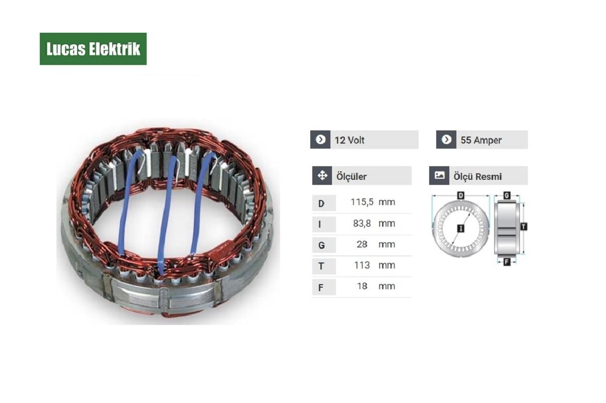 LUCAS 12V ALTERNATÖR STATÖR 55 A (3 UÇLU) (A-115)