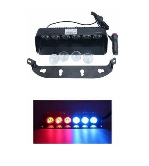 12V ESCORT ÇAKAR FLAŞ (6 LEDLİ) LAMBA KIRMIZI/MAVİ (VANTUZLU) 18W