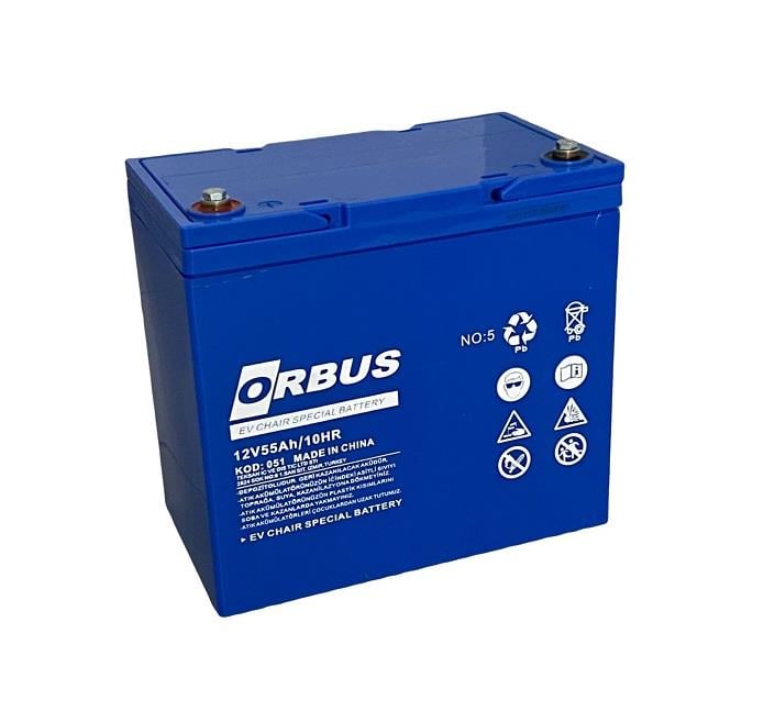 ORBUS 12V 55 AH ENGELLİ ARAÇ AKÜSÜ JEL (226*135*210) (YÜKSEK) (17,5 KG) TSE'Lİ