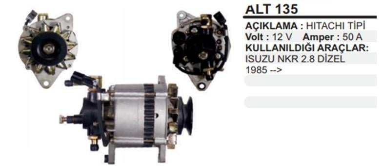 12V ALTERNATÖR DİNAMO HITACHI TİPİ 50 A (S-L-IG) (VAKUMLU) ISUZU NKR-PEUGEOT J9 PREMIER