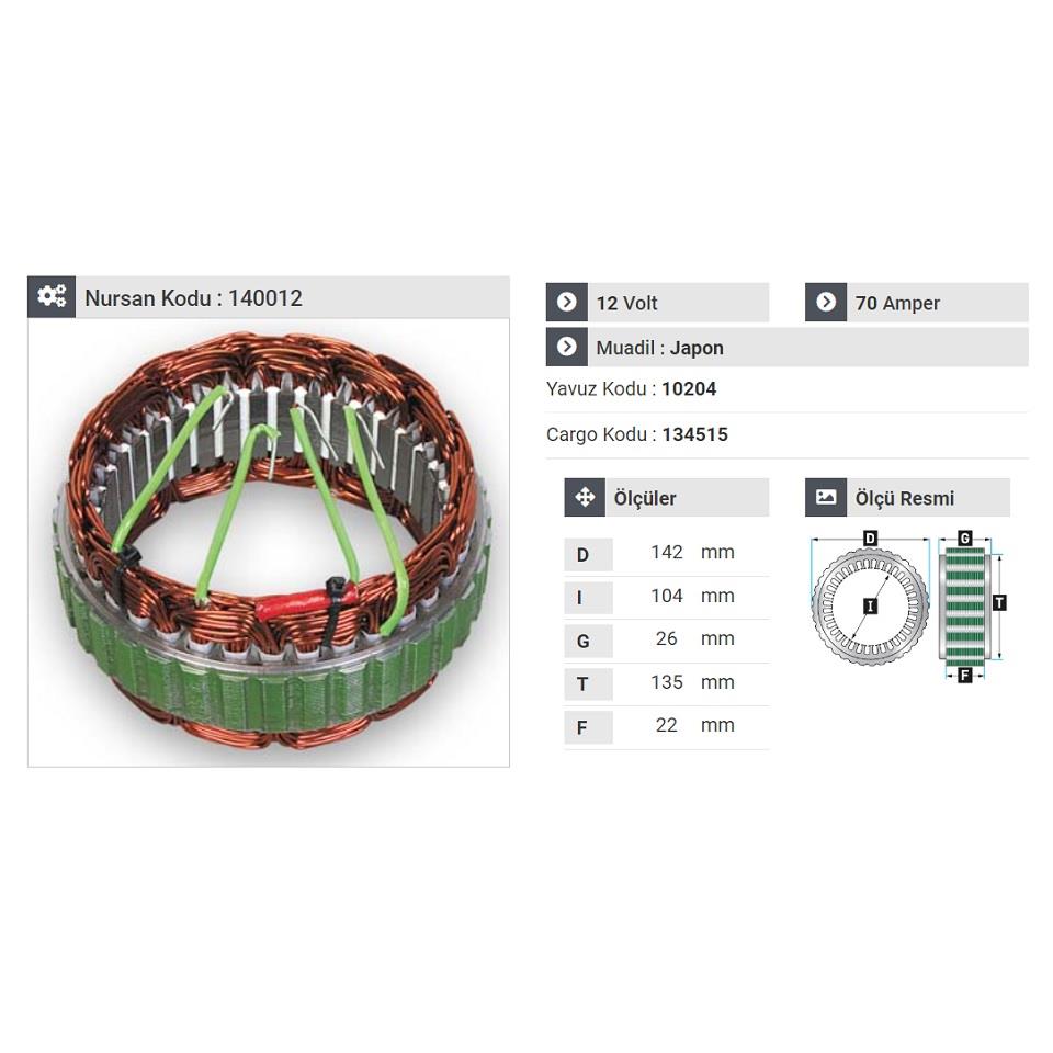 12V ALTERNATÖR STATÖR HITACHI TİPİ 70 A (4 UÇLU) ISUZU
