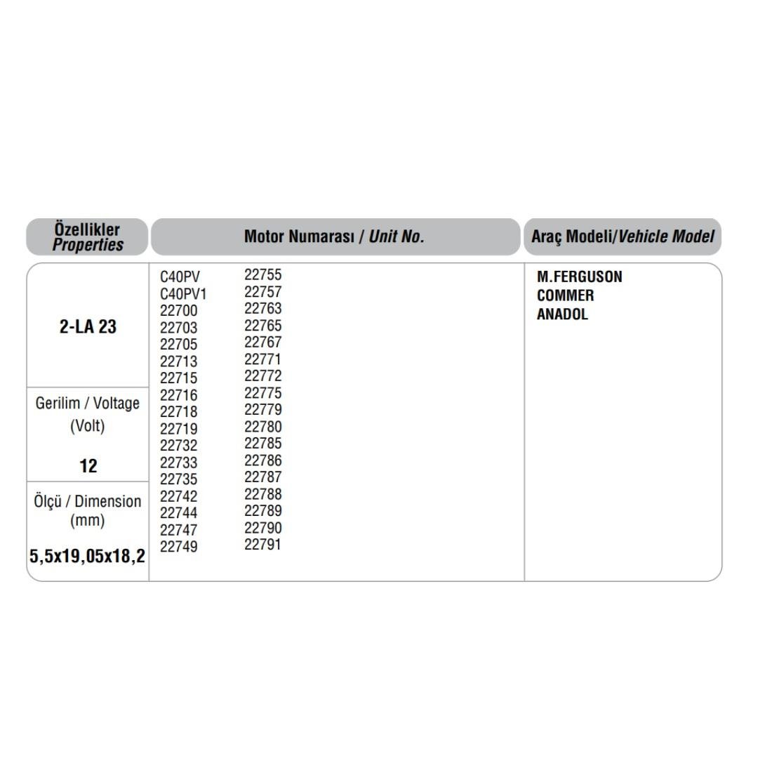 LUCAS DÜZ DİNAMO ŞARJ KÖMÜRÜ (LAX23) (LAX7) (227541) (2 AD) ANADOL-COMMER-MASSEY FERGUSON