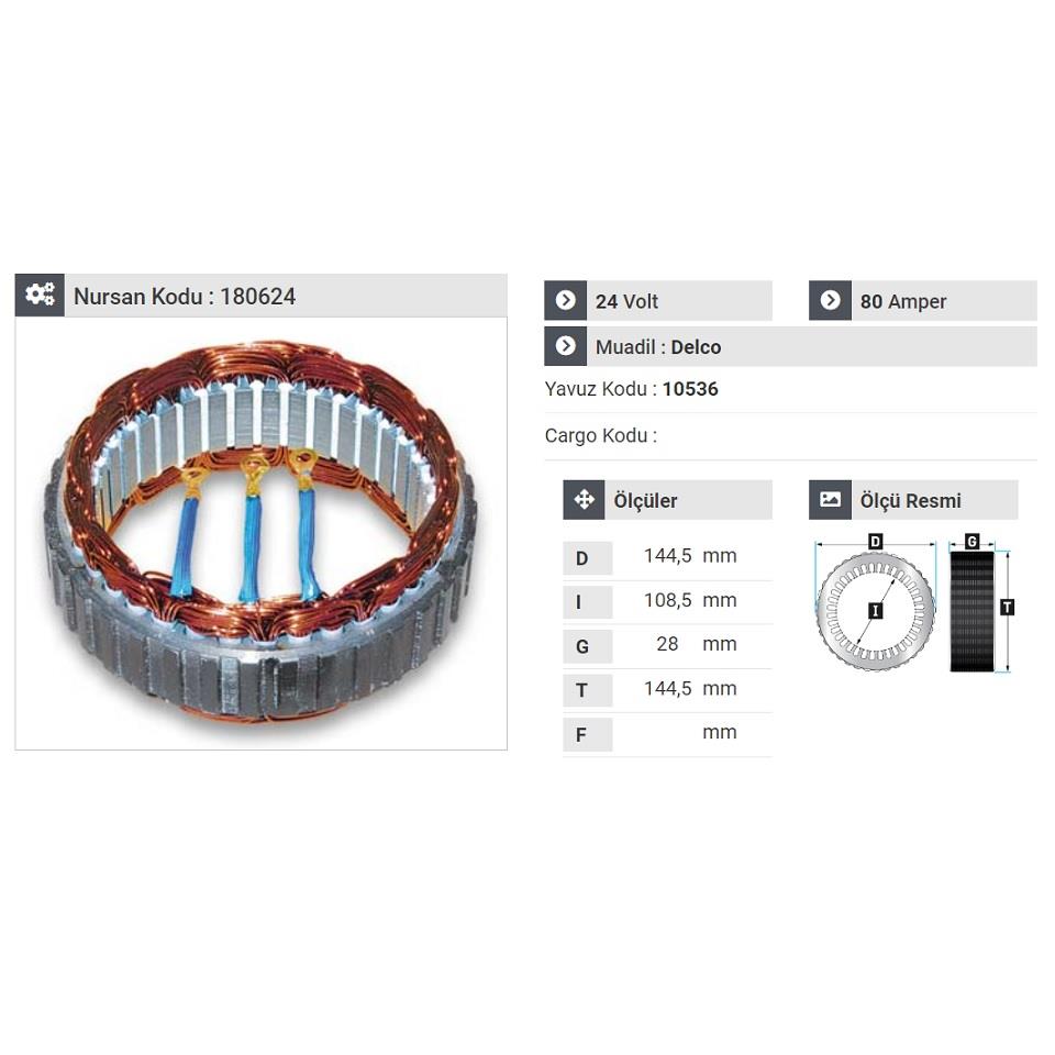 24V ALTERNATÖR STATÖR DELCO TİPİ 70 A-80 A (3 UÇLU)