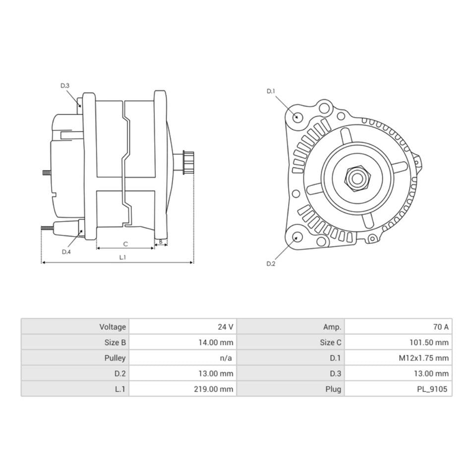 24V ALTERNATÖR DİNAMO DELCO TİPİ 70 A (L) (KASNAKSIZ)