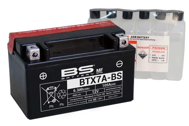 BS BATTERY 12V 6.3 AH MOTOSİKLET AKÜSÜ 105 A (EN) (150*87*93) (BTX7A-BS) (TERS)