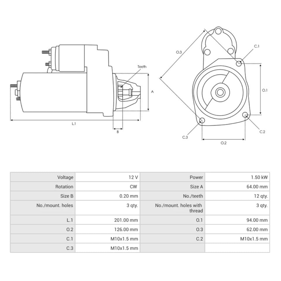 12V MARŞ MOTORU BOSCH TİPİ 12 DİŞ 1.5 KW NISSAN-OPEL-RENAULT