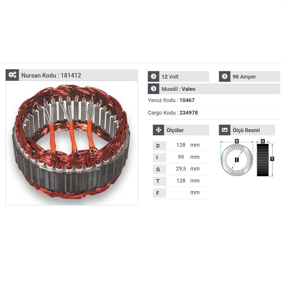 12V ALTERNATÖR STATÖR VALEO TİPİ 90 A (3 UÇLU)