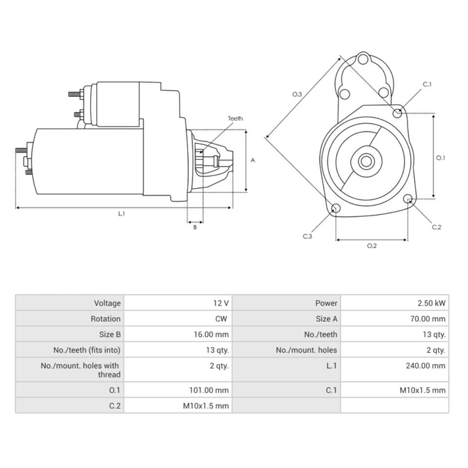 BOSCH 12V MARŞ MOTORU 13 DİŞ 2.5 KW (START-STOP) MERCEDES C SERİSİ/E SERİSİ/SPRINTER/VIANO (HUNGARY)
