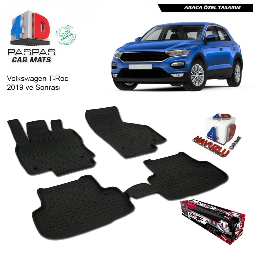 4D ARAÇ PASPASI (SİYAH) (4 PARÇA) (KAUÇUK 1.KALİTE) VW T-ROC 2019 >