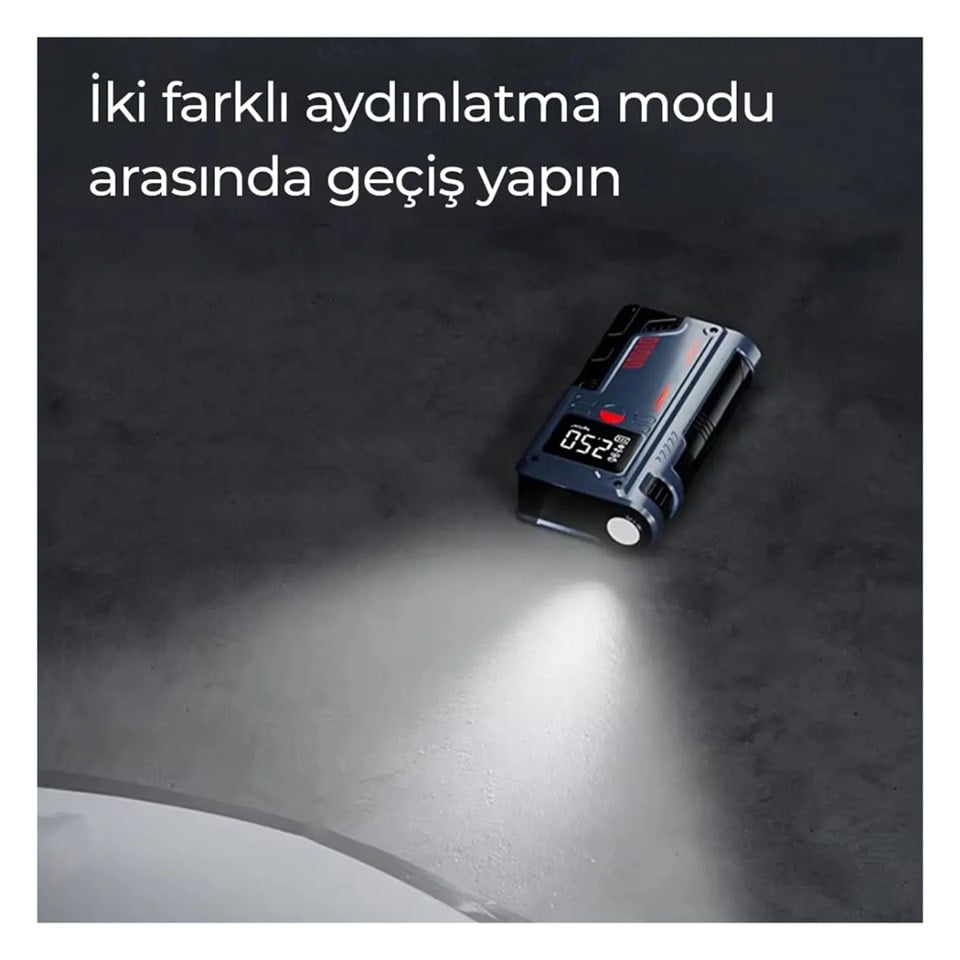 12V AKÜ TAKVİYE CİHAZI (1000A) LASTİK ŞİŞİRME HAVA KOMPRESÖRÜ (POWERBANK) (LED IŞIK-ÇAKARLI)