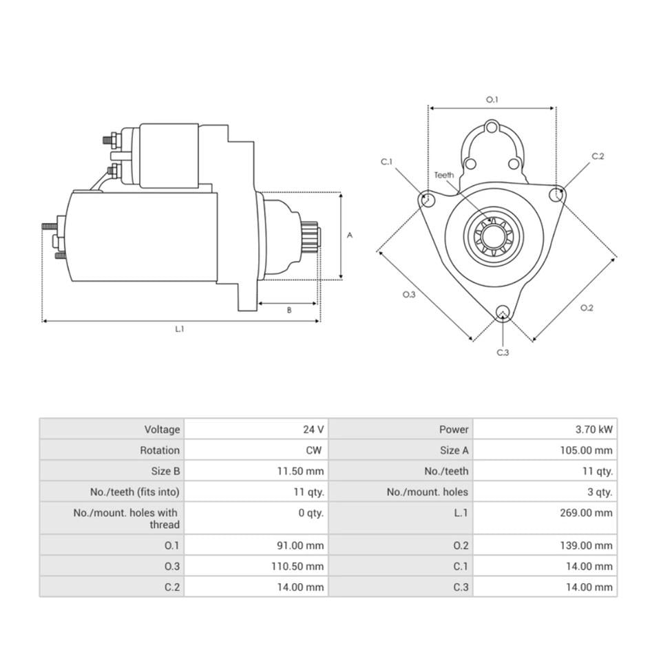 24V MARŞ MOTORU MITSUBISHI TİPİ 11 DİŞ 3.7 KW MITSUBISHI-NISSAN CABSTAR/CONDOR-PATHFINDER-TITAN