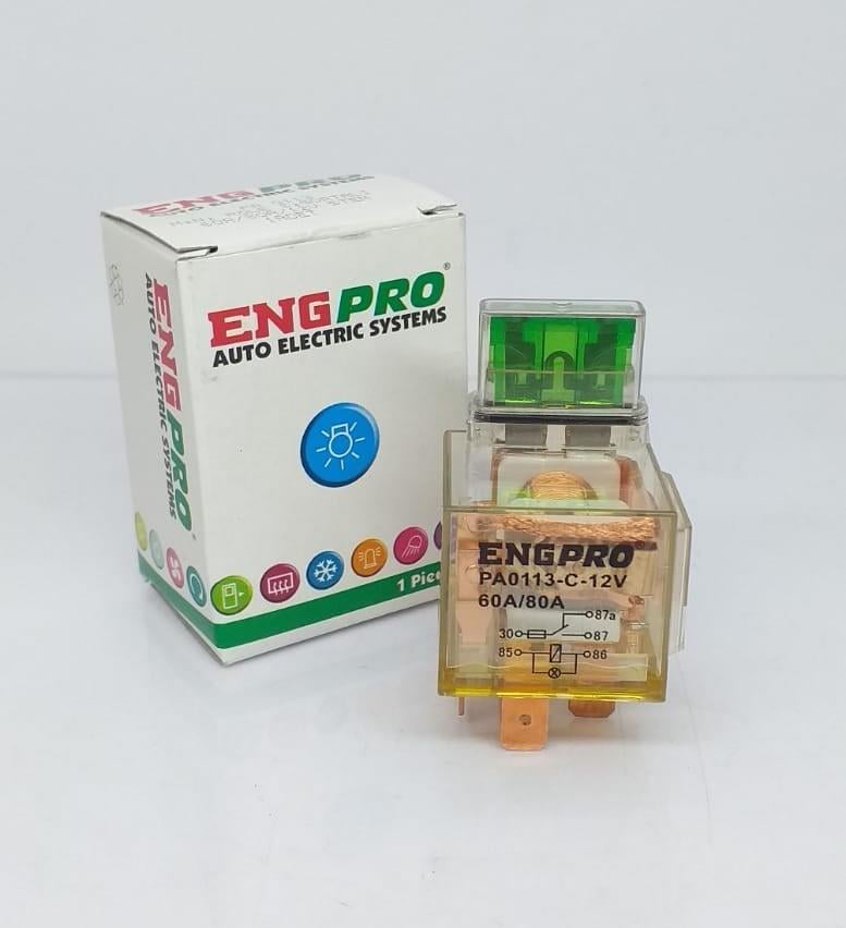 ENG 12V RÖLE 5 UÇLU 60 A/80 A (ÇİFT PLATİN) (87a) (ŞEFFAF) (SİGORTALI) (DÜZ TİP) AYAKLI