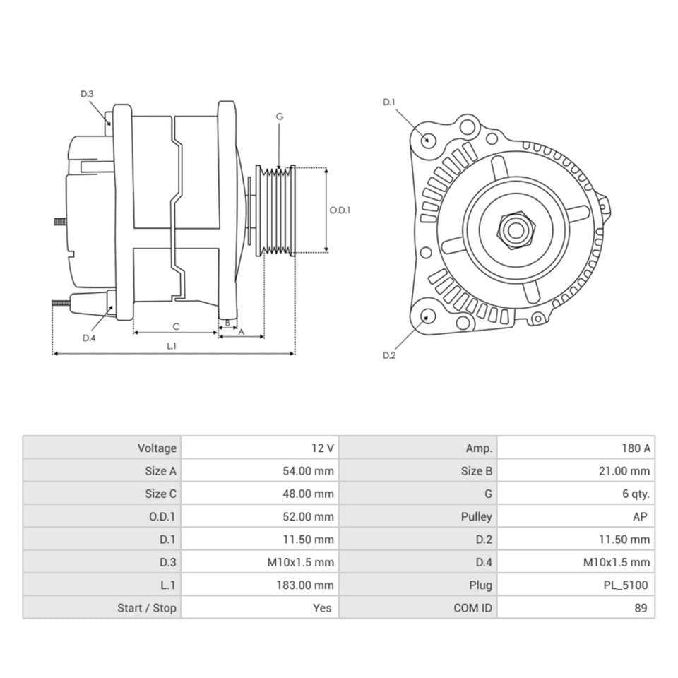 VALEO 12V ALTERNATÖR DİNAMO 180 A (LIN) (5 FİŞ) (START-STOP) CITROEN-PEUGEOT 2009 >
