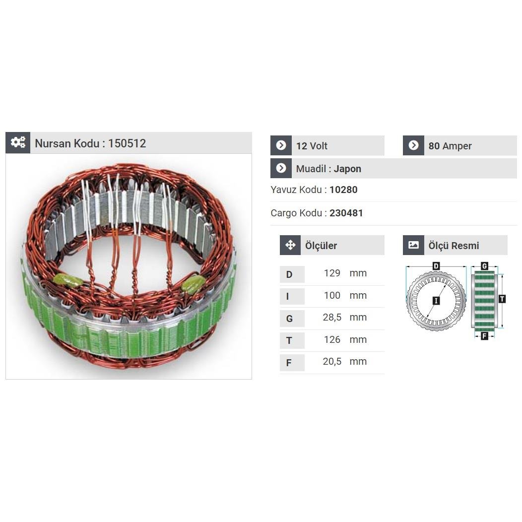 12V ALTERNATÖR STATÖR 80 A (4 UÇLU) (KLİMALI) MITSUBISHI L200/L300