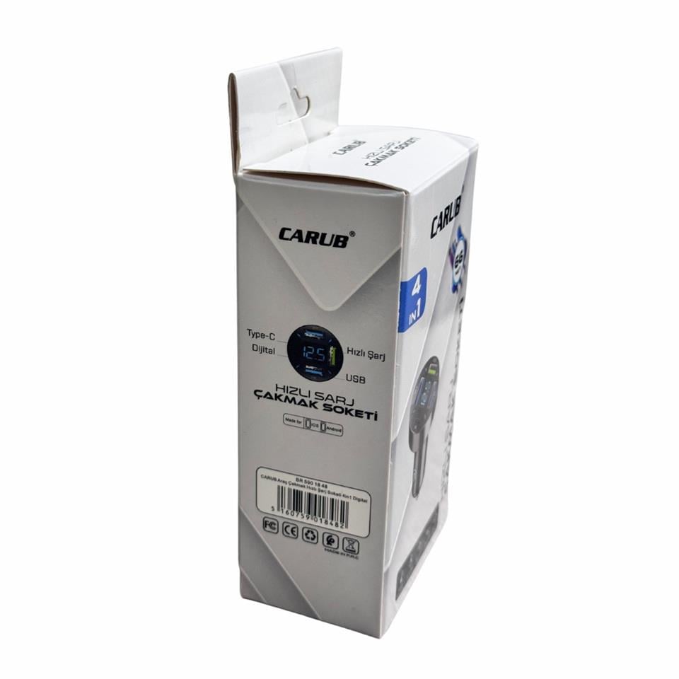 12V-24V TELEFON ŞARJ CİHAZI 66W HIZLI ŞARJ VOLTAJ GÖSTERGELİ (ÇAKMAK GİRİŞLİ) (USB+TYPE-C) SİYAH