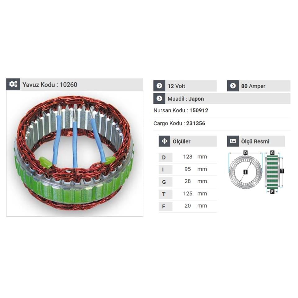 12V ALTERNATÖR STATÖR 80 A TATA 3 UÇLU
