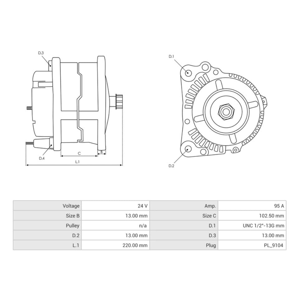 24V ALTERNATÖR DİNAMO DELCO TİPİ 95 A (L) (KASNAKSIZ)