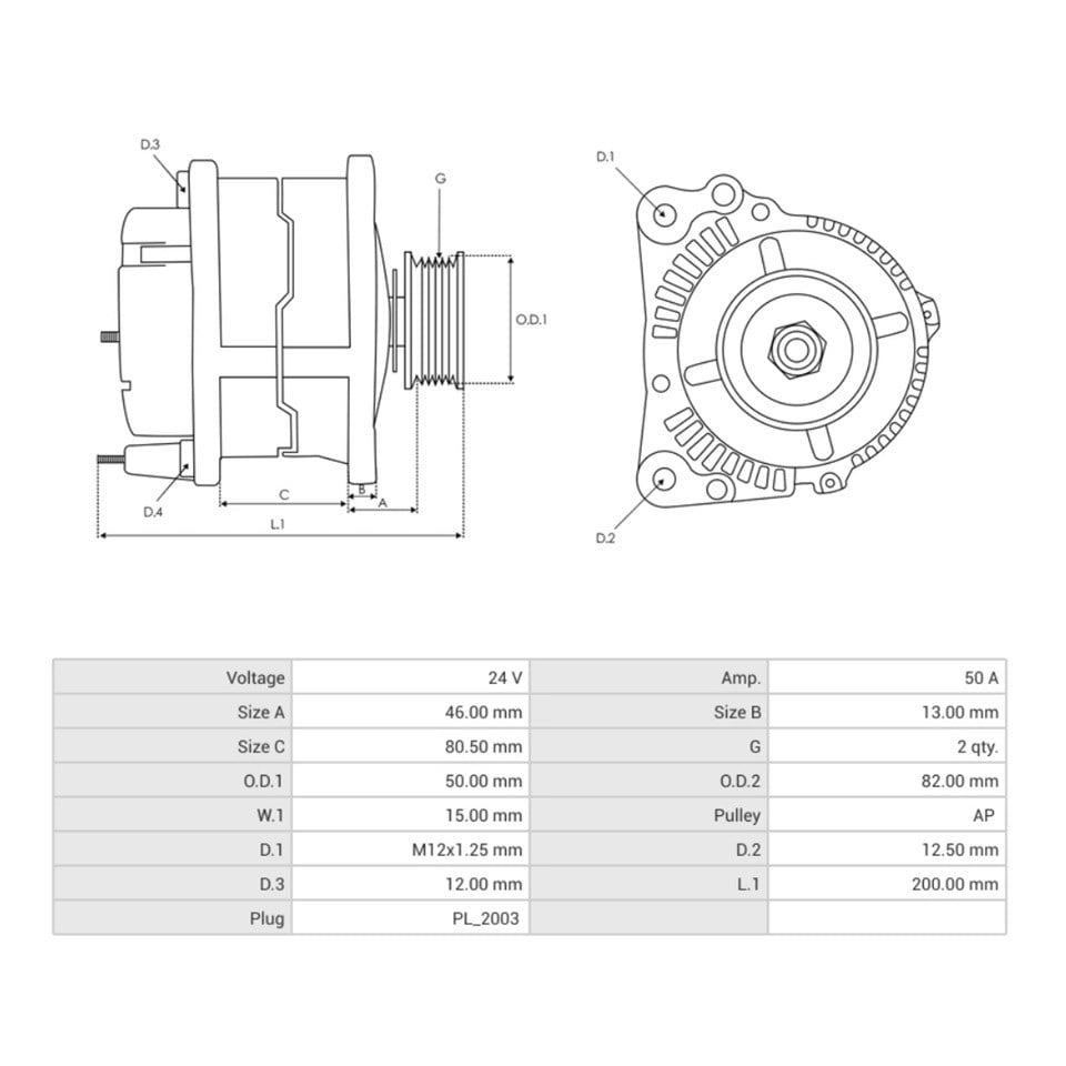 24V ALTERNATÖR DİNAMO MITSUBISHI TİPİ 50 A (L-R) CATERPILLAR-MITSUBISHI FUSO CANTER/PRESTİJ