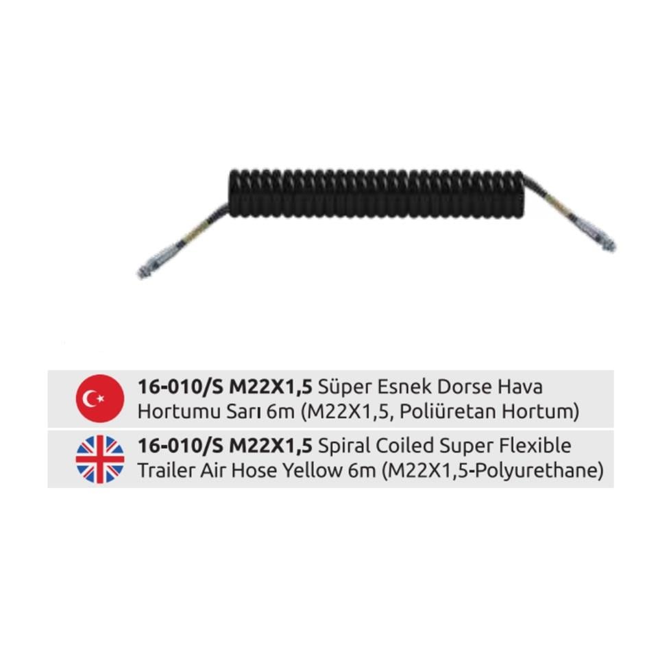 AKSA TIR DORSE HAVA HORTUMU SARI (SÜPER ESNEK POLİÜRETAN) (M22 X 1.5) (4 MT)