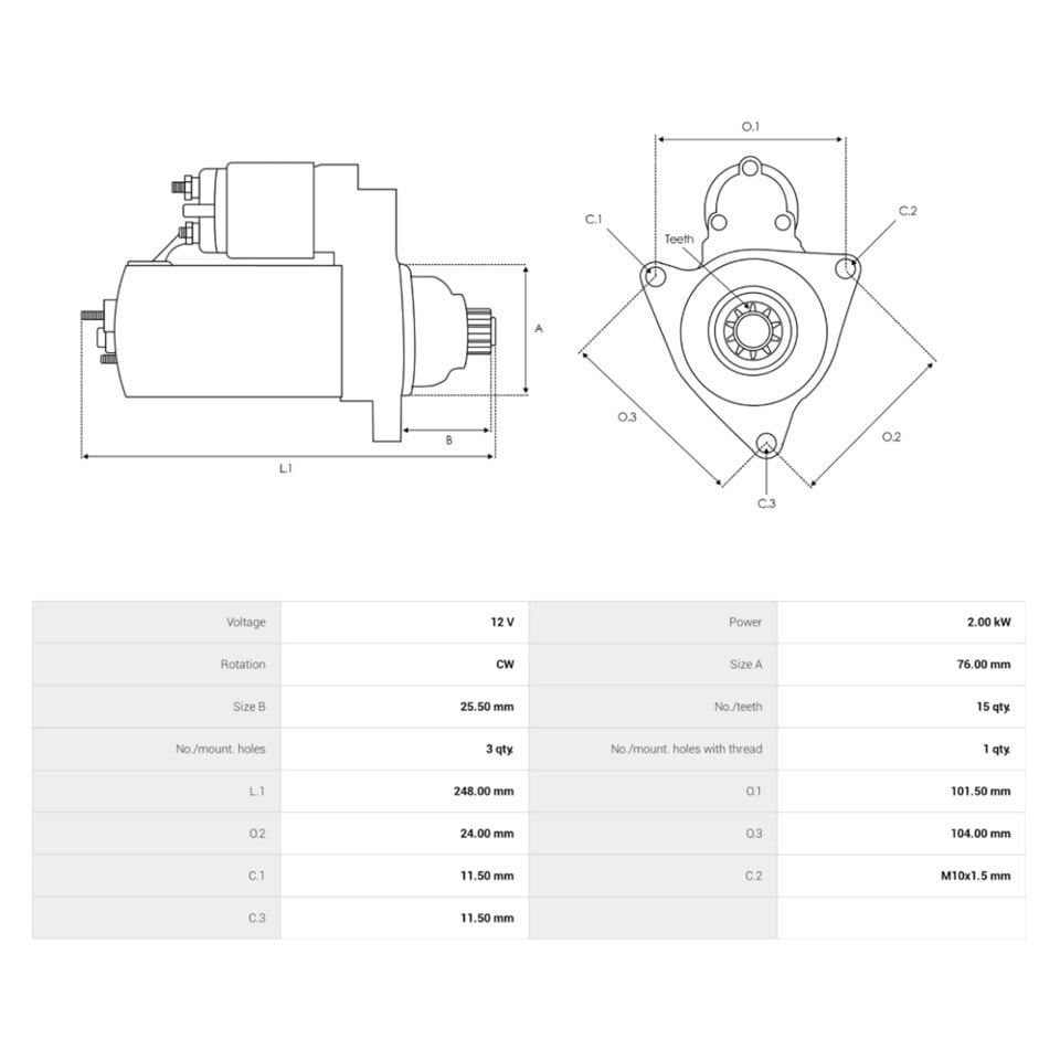 12V MARŞ MOTORU DENSO TİPİ 15 DİŞ 2.0 KW AUDI Q7-PORSCHE CAYENNE/PANAMERA-VW TOUAREG