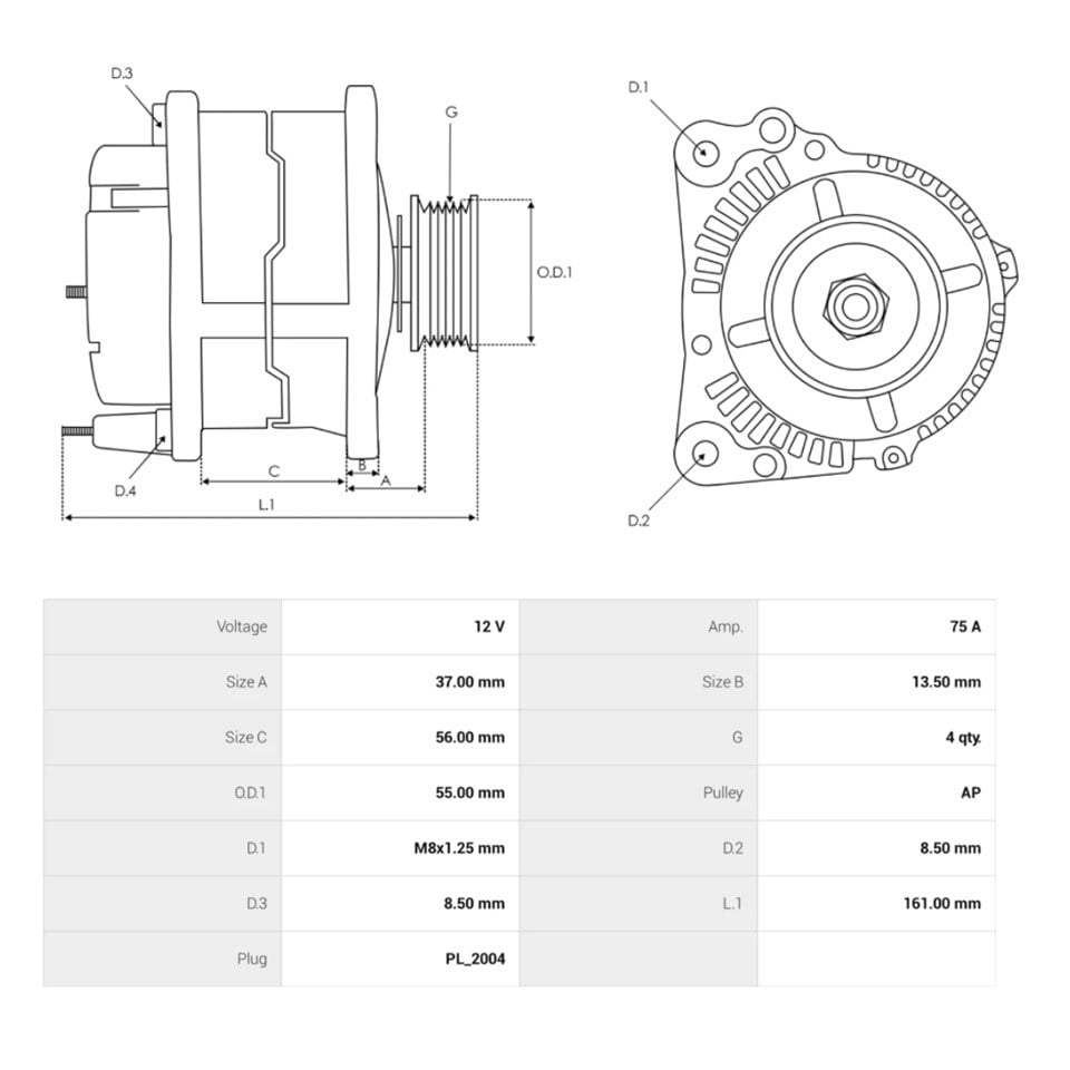 12V ALTERNATÖR DİNAMO 85 A (2 FİŞ) (L-S) HYUNDA ACCENT/EXCEL/SONATA-MITSUBISHI COLT/GALANT/LANCER