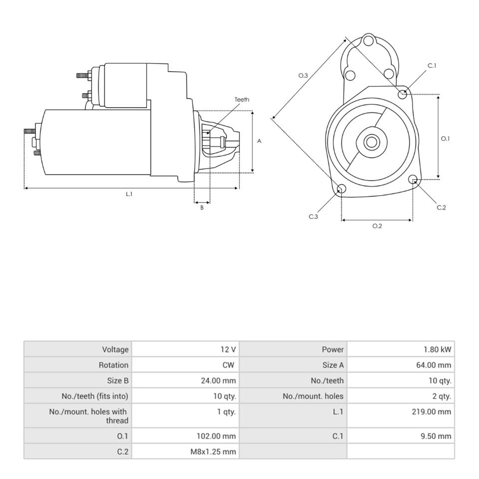 VALEO 12V MARŞ MOTORU 10 DİŞ 1.8 KW FIAT 1.3 MULTIJET/OPEL 1.3 CDTI POLAND