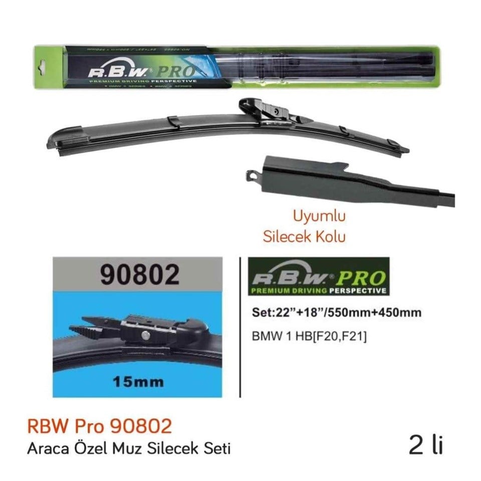 SİLECEK SÜPÜRGESİ 550/450 MM AEROTWIN BMW 1 SERİSİ F20/F21 2010 > MERCEDES GLK 2008 >