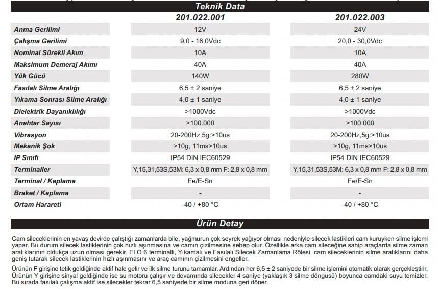 12V SİLECEK ZAMAN RÖLESİ (5+1 UÇLU) (YIKAMALI VE FASILALI) (6.5 SN) CHERY KIMO-PEUGEOT J9 PREMIER