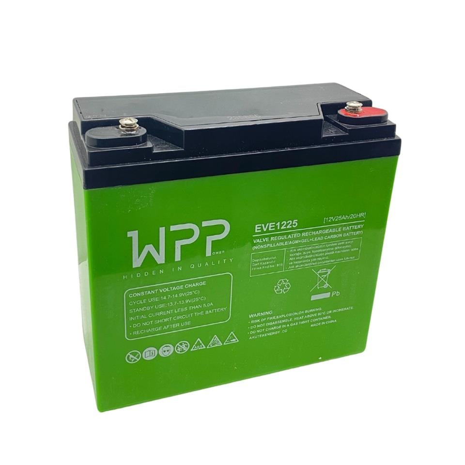 WPP 12V 25 AH ELEKTRİKLİ BİSİKLET AKÜSÜ DEEP CYCLE (UZUN ÖMÜRLÜ) (181*77*170) (6.50 KG)