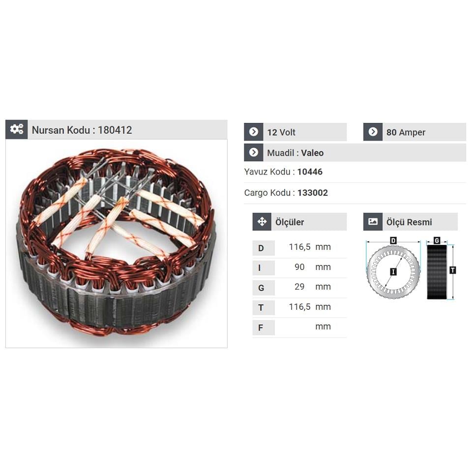 12V ALTERNATÖR STATÖR VALEO TİPİ 80 A (6 UÇLU)