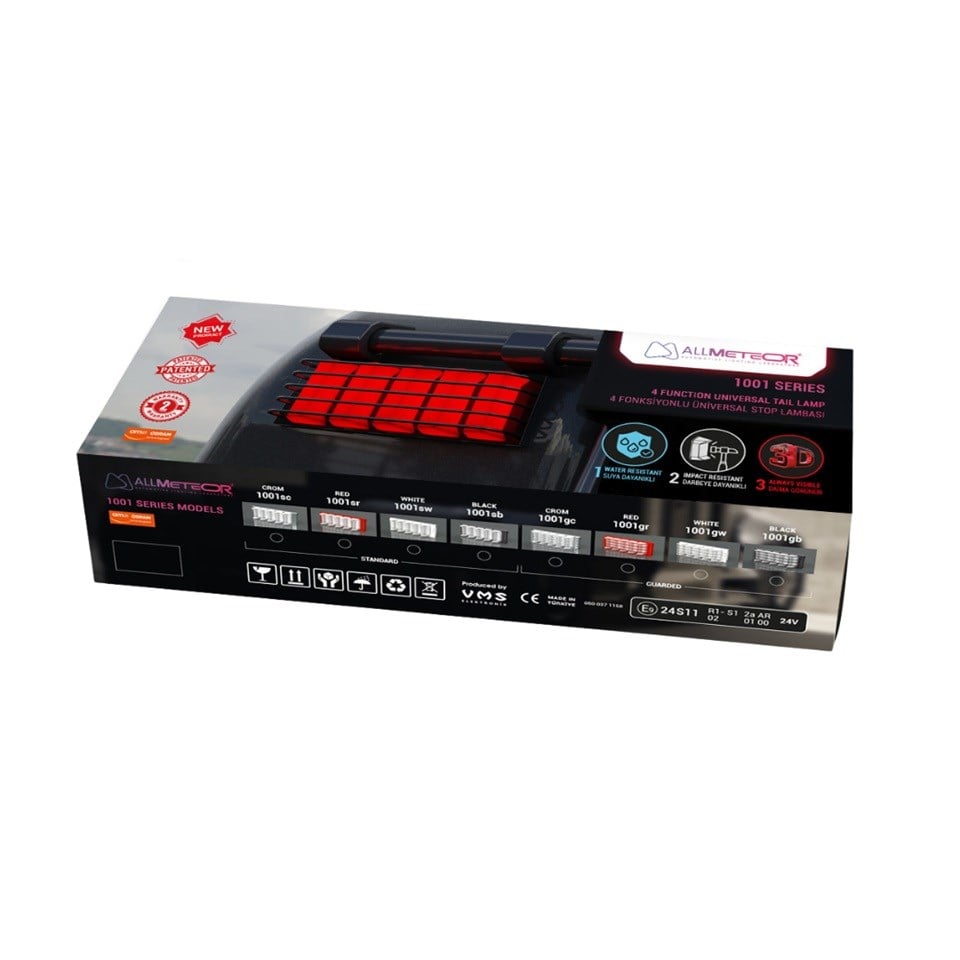 ALLMETEOR 1001-SB 24V STOP LAMBASI (KAYAR SİNYALLİ) (METAL GÖVDE ÇELİK KORUMALI) (396.6*139 MM)