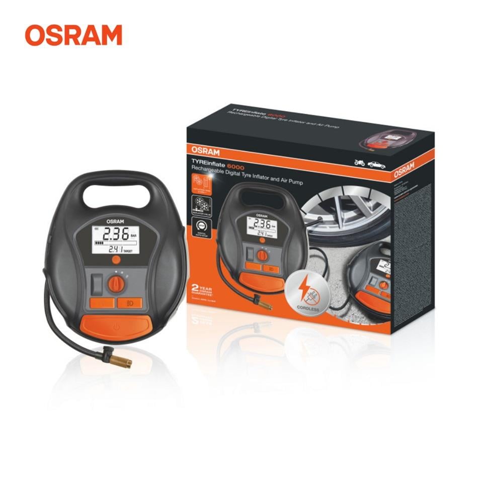 OSRAM LASTİK ŞİŞİRME HAVA KOMPESÖRÜ 180W (0-100 PSI / 0-6.9 BAR / 2 DK) (DİJİTAL) (ŞARJLI)