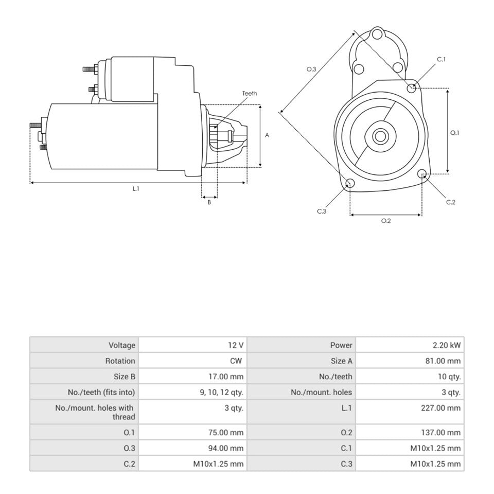 12V MARŞ MOTORU MITSUBISHI TİPİ 10 DİŞ/12 DİŞ 2.2 KW FORD RANGER-MAZDA B2500
