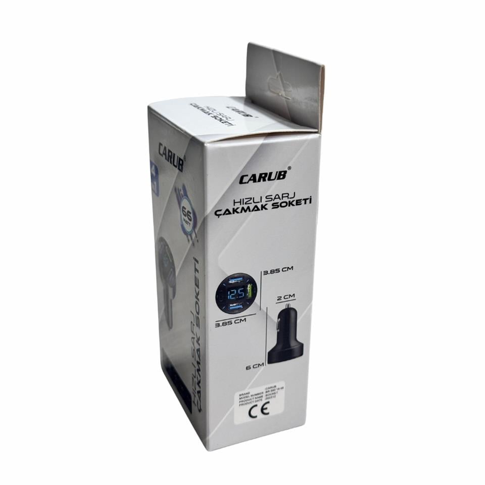 12V-24V TELEFON ŞARJ CİHAZI 66W HIZLI ŞARJ VOLTAJ GÖSTERGELİ (ÇAKMAK GİRİŞLİ) (USB+TYPE-C) SİYAH