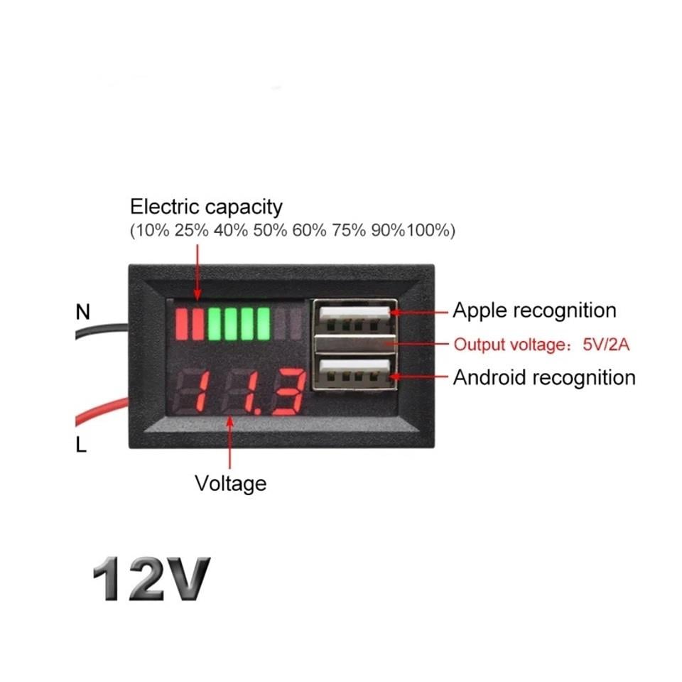 12V DİJİTAL VOLTMETRE (TEK EKRAN) (5V 2A USB X 2) (45*26 MM)