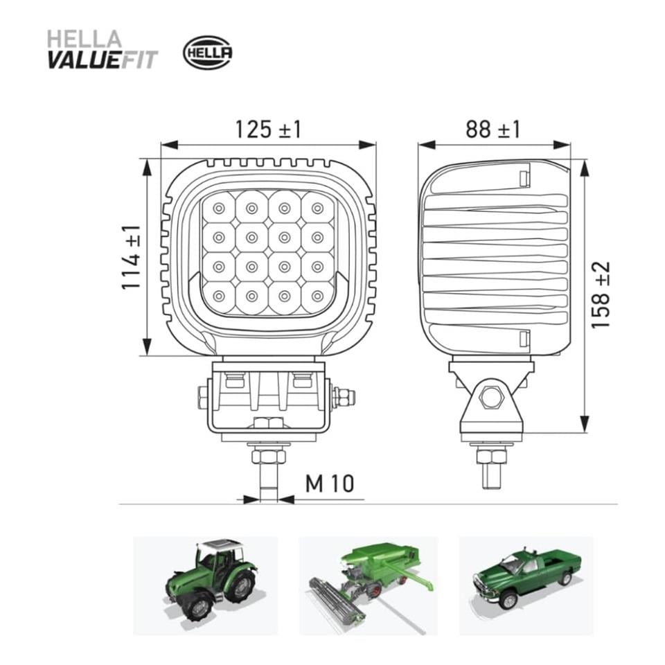 HELLA 12V-48V ÇALIŞMA LAMBASI S5000 KARE 5000 LÜMEN (16 LEDLİ) (GÜNDÜZ SÜRÜŞLÜ) (125*114*88 MM) 