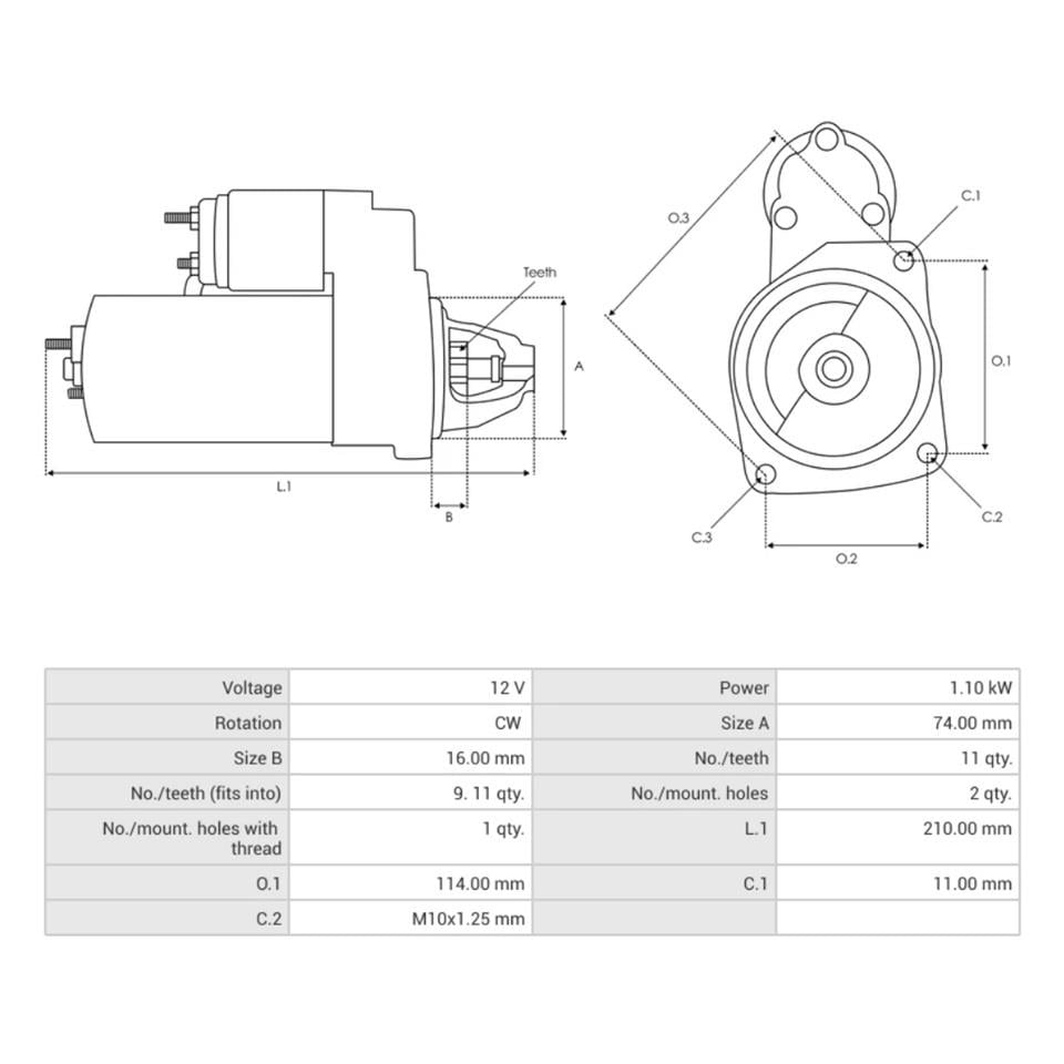 12V MARŞ MOTORU BOSCH TİPİ 9 DİŞ 1.1 KW TOYOTA COROLLA/AVENSİS
