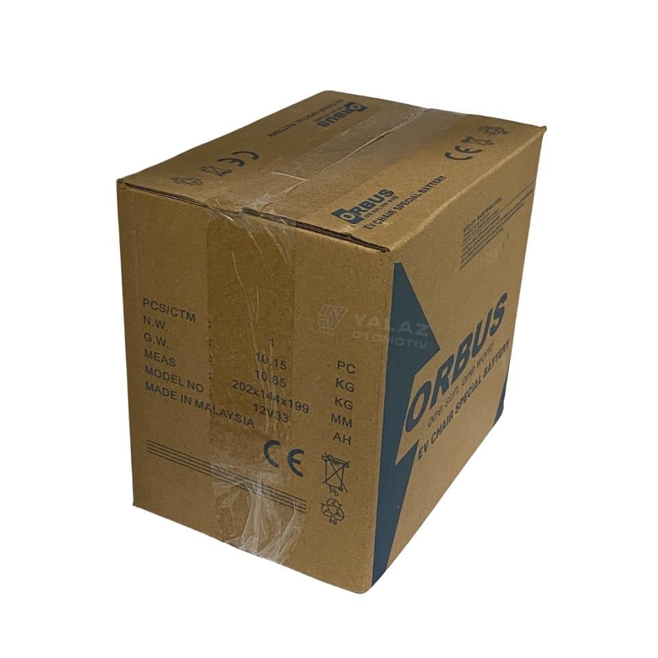 ORBUS 12V 33 AH ENGELLİ ARAÇ AKÜSÜ JEL (195*130*155) (11 KG) TSE'Lİ