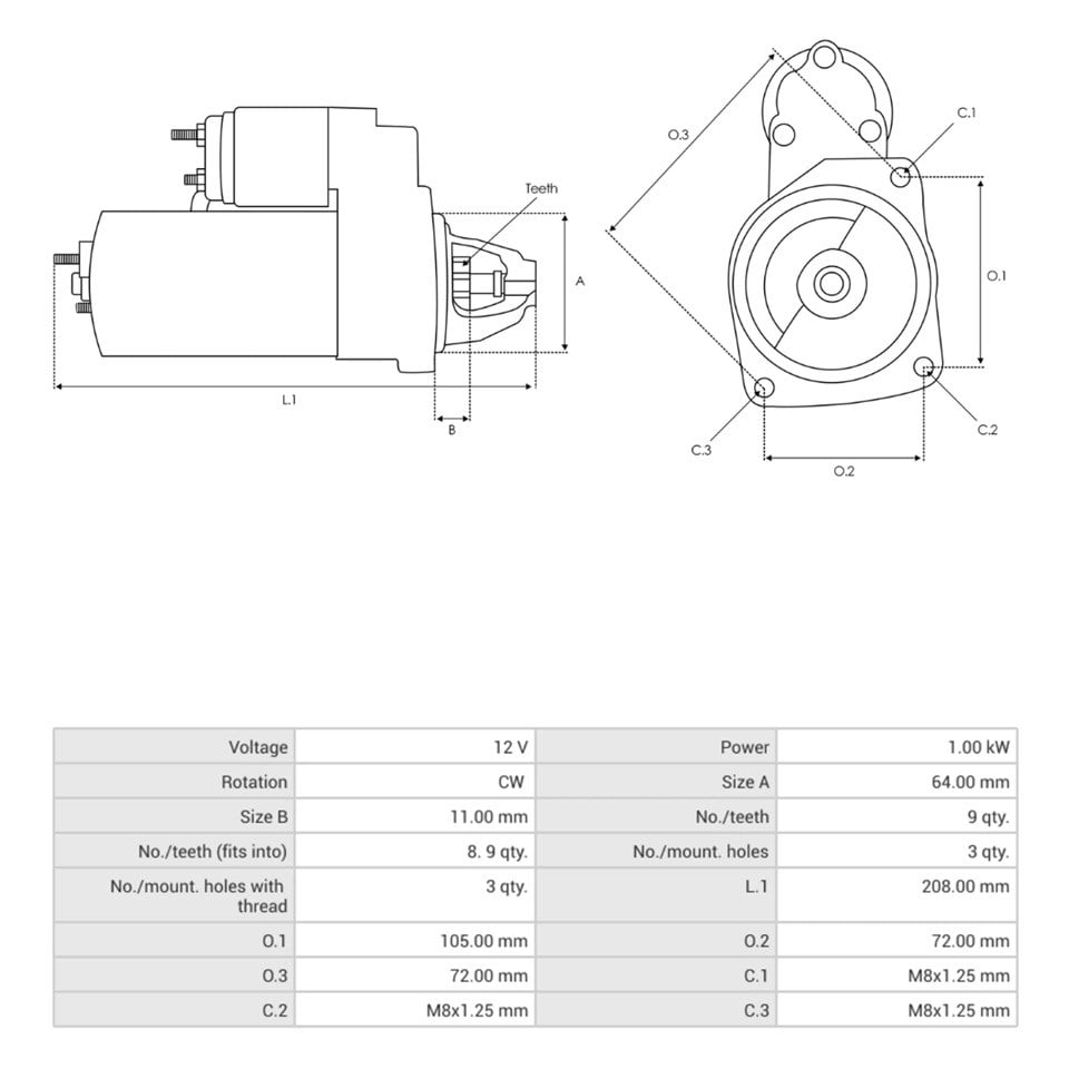 MAKO 12V MARŞ MOTORU 9 DİŞ 0.9 KW TOFAŞ DOĞAN SLX/KARTAL SLX/ŞAHİN S-FIAT UNO/TIPO/TEMPRA
