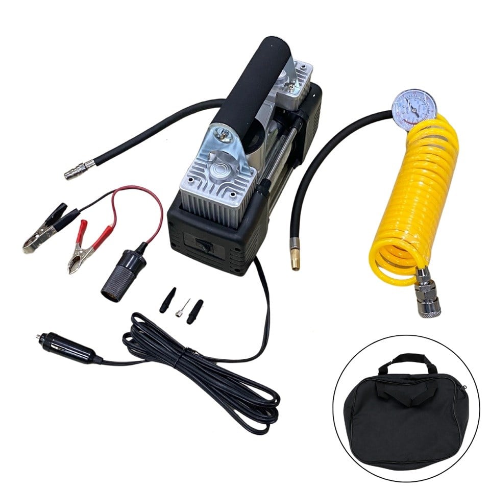 12V LASTİK ŞİŞİRME HAVA KOMPRESÖRÜ METAL ÇİFT PİSTONLU 150 psi