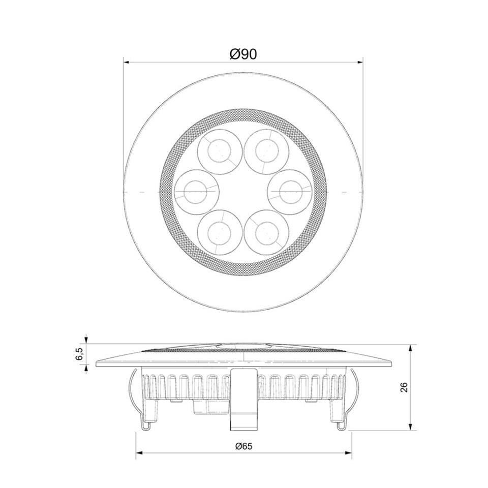 SANEL 12V-24V SPOT TAVAN LAMBA 6 LEDLİ 6500K BEYAZ (SU GEÇİRMEZ) (90 MM) (BUTONLU)