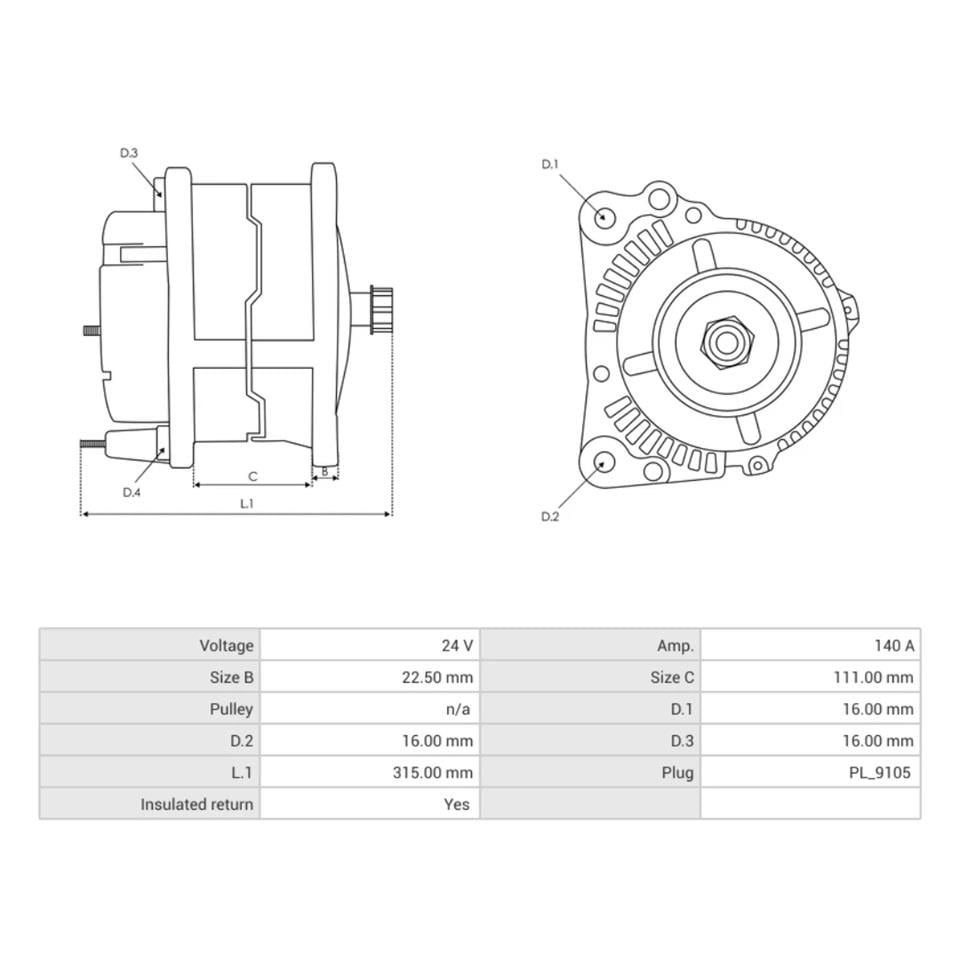 24V ALTERNATÖR DİNAMO LUCAS TİPİ 140 A BMC BELDE OTOBÜS (SAĞ AYAK)