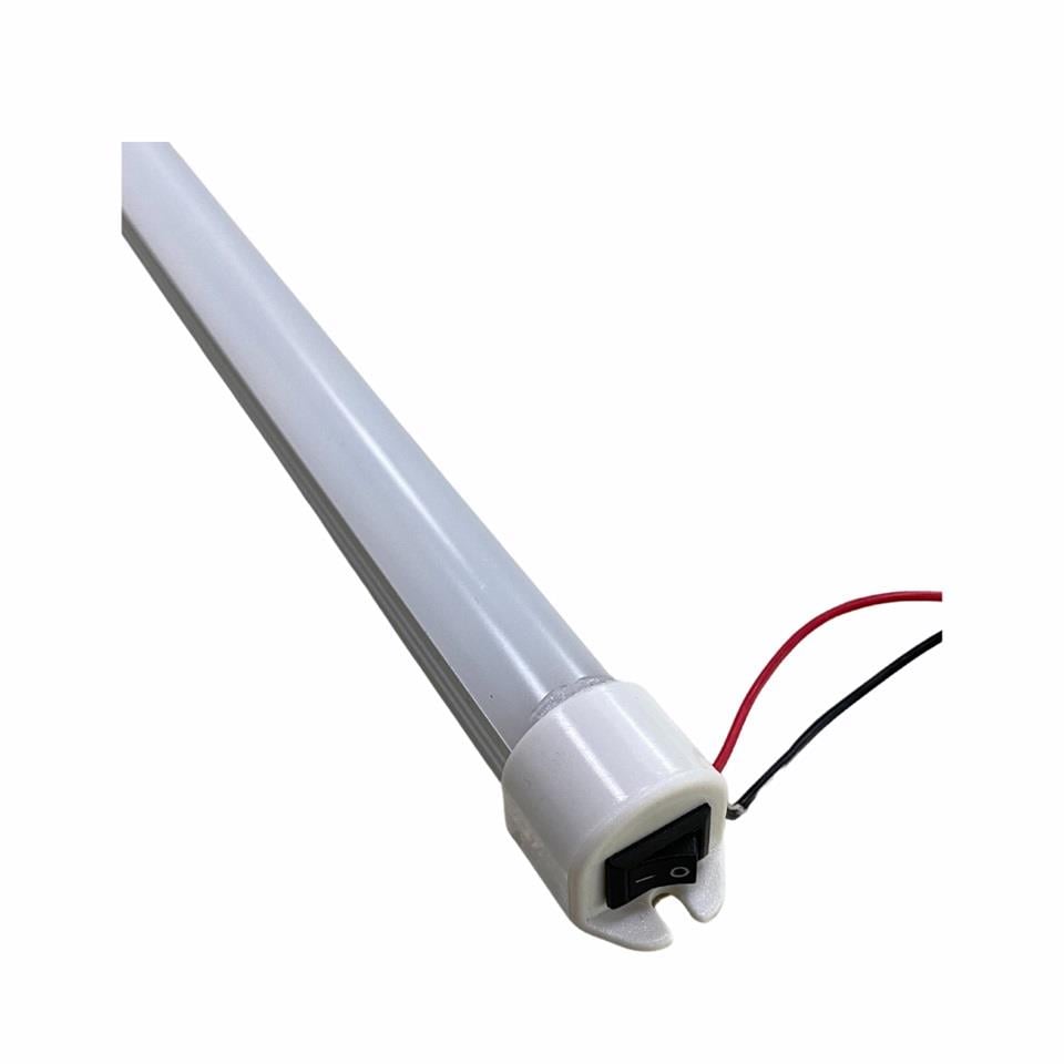 12V FLORESAN TAVAN LAMBASI LEDLİ BEYAZ ANAHTARLI (BUZLU CAM) (47 CM)