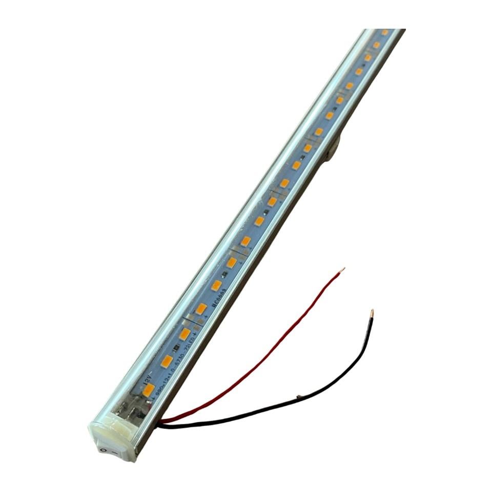 12V FLORESAN TAVAN LAMBASI LEDLİ ANAHTARLI (ŞEFFAF CAM) SARI (100 CM)