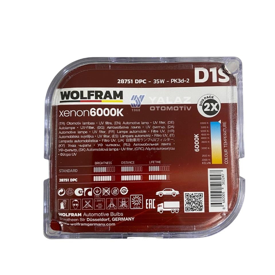 WOLFRAM 12V-24V XENON AMPUL D1S 35W 6000K EKSTRA PARLAK IŞIK GERMANY (2 AD)