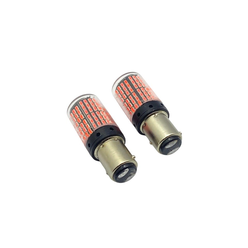 12V 1016 AMPUL 144 LEDLİ ÇİFT DUY KIRMIZI  (2 AD)