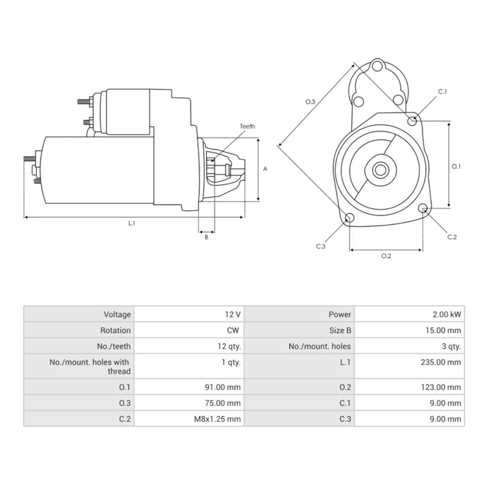 12V MARŞ MOTORU VALEO TİPİ 12 DİŞ 2 KW CITROEN-DS-OPEL-PEUGEOT 1.5 DİZEL (START-STOP)